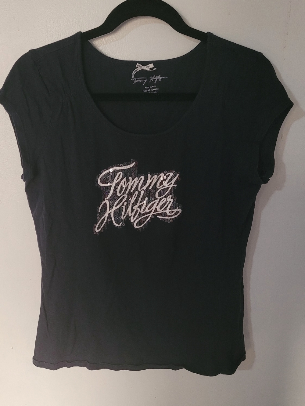 Tommy Hilfiger Black Sequin T-Shirt Women's Large